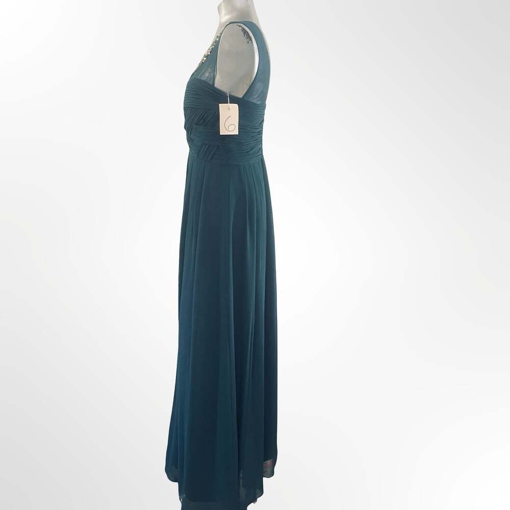 Decode 1.8 Teal Ruched Chiffon Evening Gown with Embellished Illusion Neckline - Picture 4 of 9